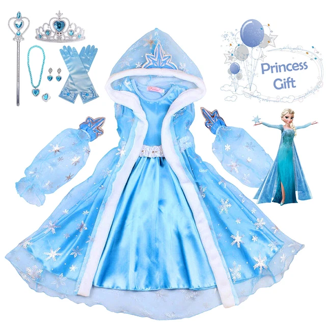 Girls Elsa Costume Fancy Dress Up Cosplay Kids Party Princess Dress Cape Outfit
