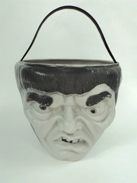 Vintage Empire Halloween Gray Frankenstein Monster Blow Mold Candy Bucket - READ