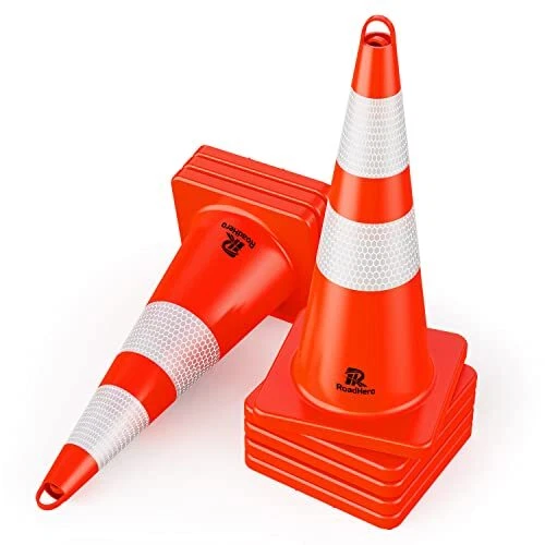(8 Pack) Traffic Cones 28 Inch - Safety Cones with Reflective Collar - Orange