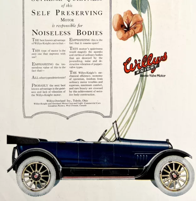 Willys Knight 1910s Toledo Auto Advertisement Automobilia Lithograph HM1C