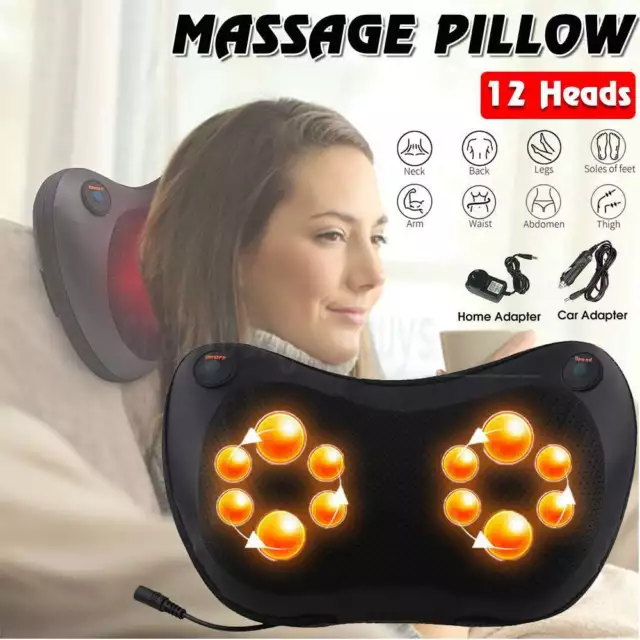 Neck Massager Pillow Pain Relief Shiatsu Knead 12 Head Electric Shoulder Massage