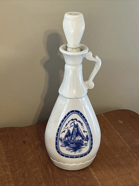 Vintage 1963 Jim Beam Milk Glass Liquor Bottle With Sailboat