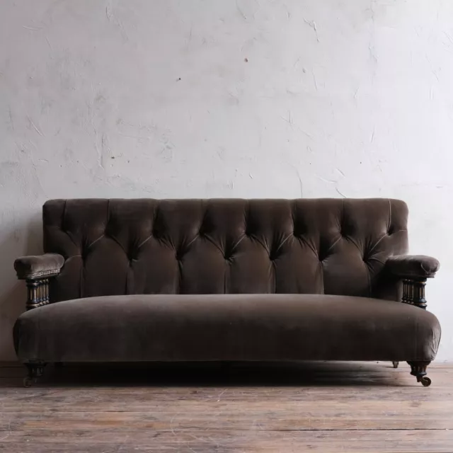 Antique Aesthetic movement open arm sofa attributed to Howard and Sons
