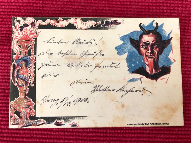 Gruss vom Krampus - Hochklassige Krampuskarte - Top Motiv -Grazer Kunst -  1900!