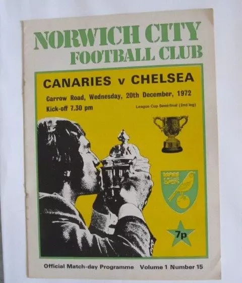 1972/73 Norwich City v Chelsea. League Cup Semi/Final, 2nd Leg.  20/12/1972(AB)