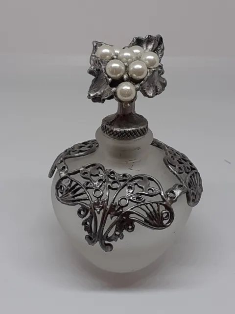 Perfume Bottle Glass Metal Enamel Decorative Vintage Style Frosted Glass
