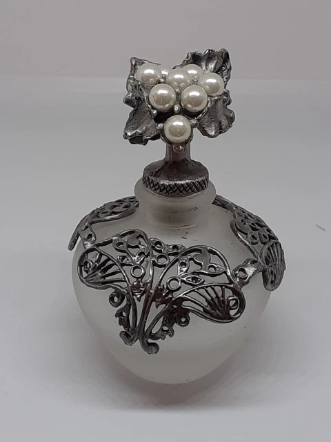 Perfume Bottle Glass Metal Enamel Decorative Vintage Style Frosted Glass