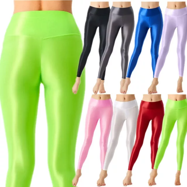 Womens Leggings Oil Glossy Shiny Open Crotch Pencil Pants Fitness