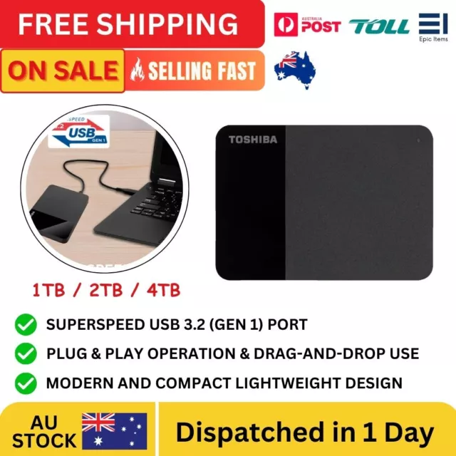 Toshiba 1TB 2TB 4TB External Hard Drive Portable Canvio Ready SuperSpeed USB 3.2