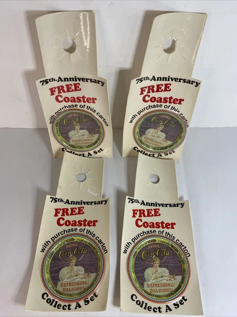 Lot Of 4 1976 Coca-Cola 75th Anniversary Give Away Coaster Carton Insert Coke