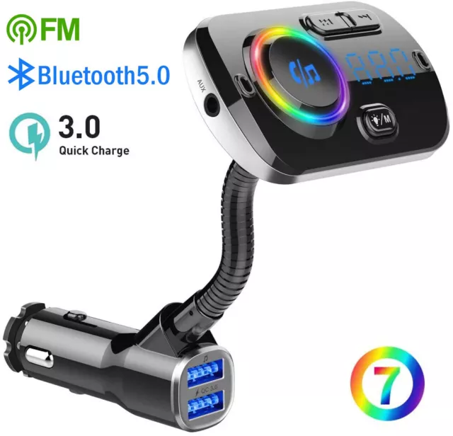 Bluetooth 5.0 FM Transmitter, Auto Radio Adapter Freisprecheinrichtung KFZ Kit