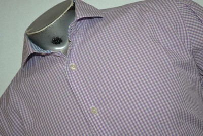 Isaac Mizrahi Dress Shirt Fit Purple Plaids Mens Adult  Size Large Slim