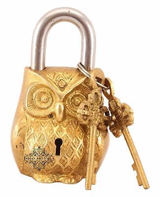 Brass Handmade Vintage Antique Style, Owl Shape Door Security Lock, with 2 Keys