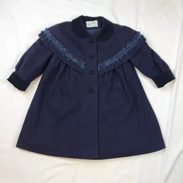 Rothschild Blue Wool Coat Bow Back Velvet Collar Classic Style Vintage Size 4