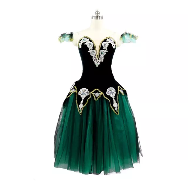 Gold Romantic Ballet Tutu Long Dress Girls Ballerina Professional Stage Costume
