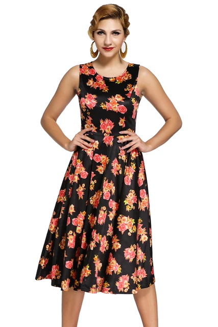 Abito Stampa Floreale Ballo Cocktail Cerimonia Top Floral Vintage Swing Dress S
