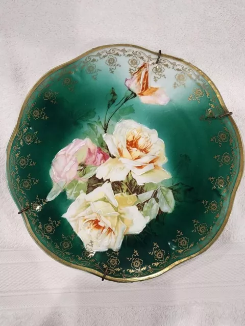 Z S &Co Bavaria Mignon Hand Painted Roses Porcelain Plate 8-1/2" with Hanger