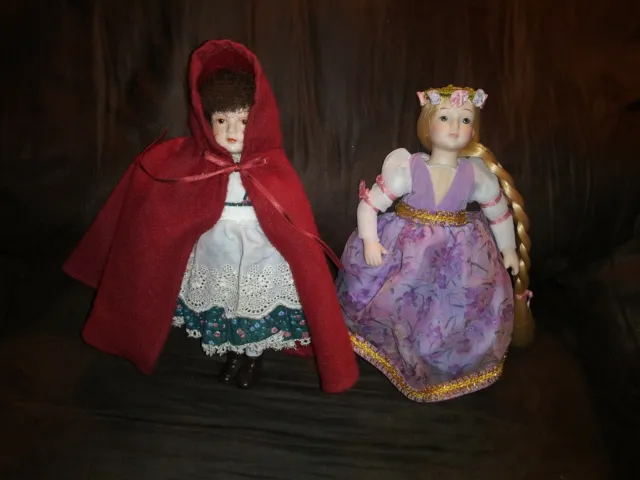 Rapunzel and Little Red Riding Hood Porcelain Doll 1986 Avon Fairy Tale 7" lot