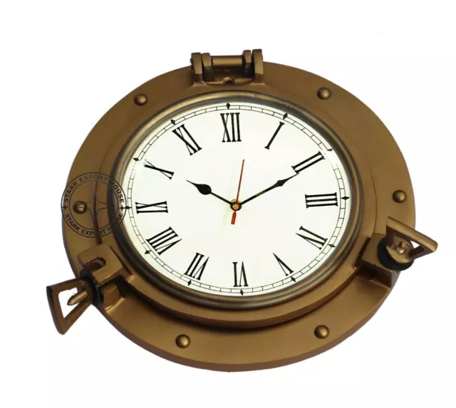 9 inch Antique Nautical Navigation Marine Ship Porthole Brass Wall Decor Clock