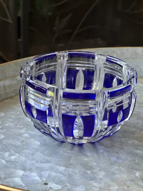 Bohemian Cut To Clear Cobalt Blue Crystal Bowl