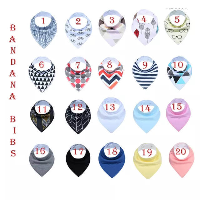 BABY BANDANA DRIBBLE BIBS...cotton girls/boys 20 colours pattern plain