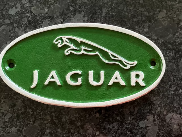 Jaguar Sign Repro 17cm Cast Iron  Garage Plaque Man Cave Oval
