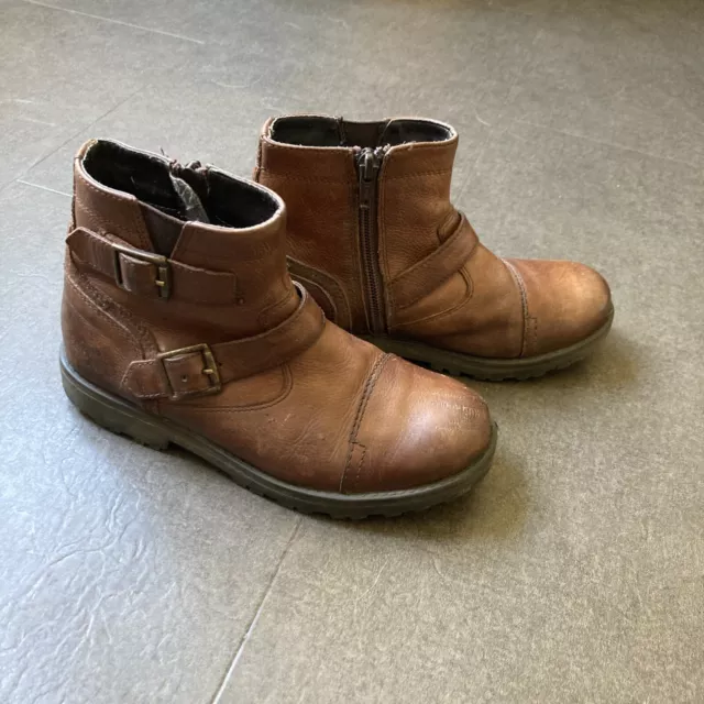 M&S Kids Boys brown leather zip up boots, size UK 1, EU 33, Great Condition!