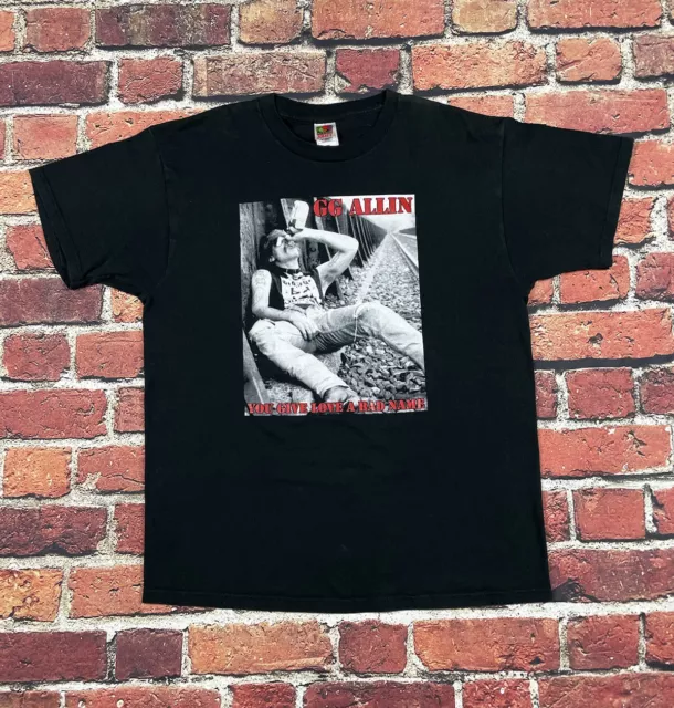 Vtg GG Allin Shirt Murder Junkies Hardcore Punk Rock You Give Love A Bad Name XL