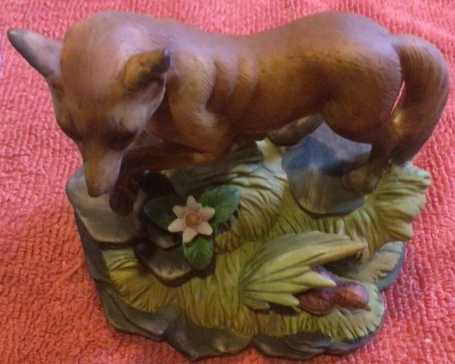Red Fox Figurine With Bird