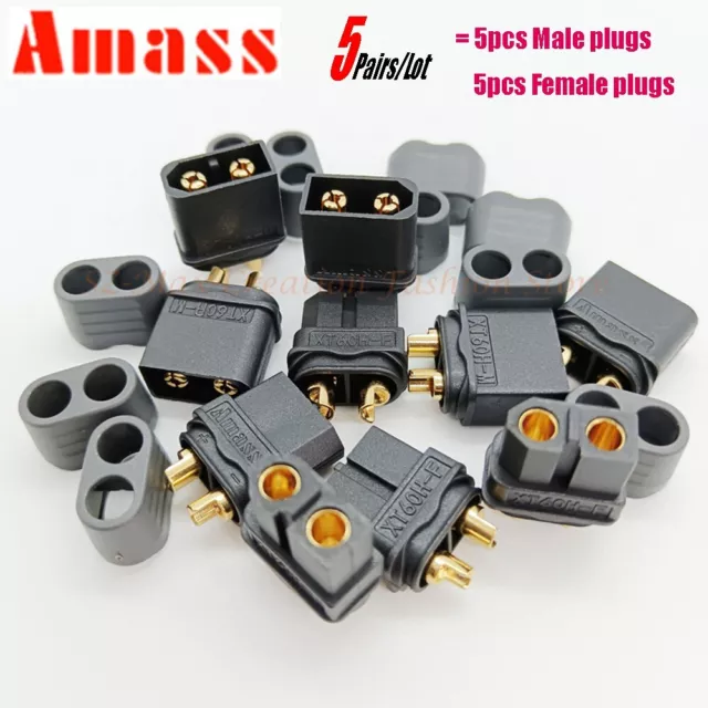 5 Pairs Black Amass XT60H 3.5mm Gold-plated Connect Plug Caps for RC Battery ESC