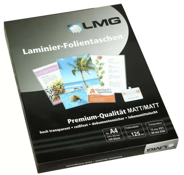 LMG LMGA4-125M Laminating Pouches A4 216 x 303 mm 2 x 125 mic Pack of 100