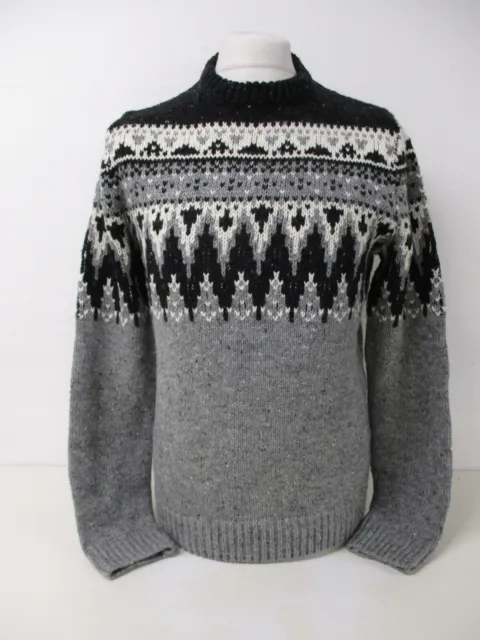 Fairisle Icelandic Sweater, Grey, Black & White Jumper, Small, To Fit 38" Chest