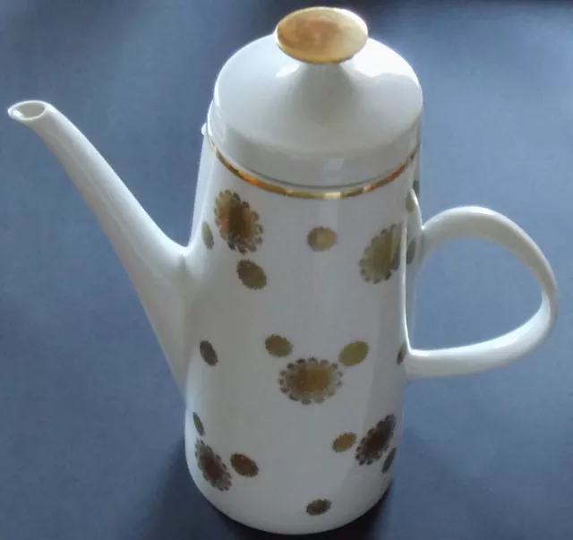 Fine Lichte China DDR Kaffee Kanne Kaffeekanne Porzellan 60er Jahre Weiß / Gold