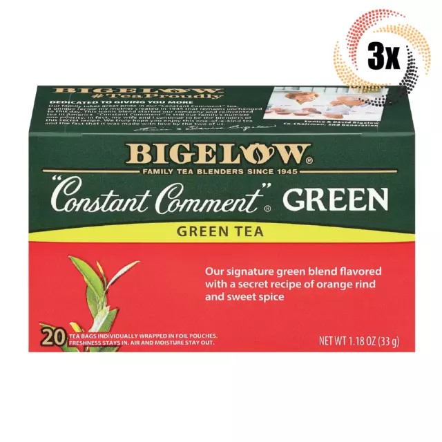 3x Boxes Bigelow Constant Comment Green Tea | 20 Pouches Per Box | 1.18oz