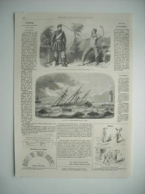 Gravure 1861. Naufrage Reine-Mathilde, Pres D’alger. Les 32 Duels De Jean Gigon.