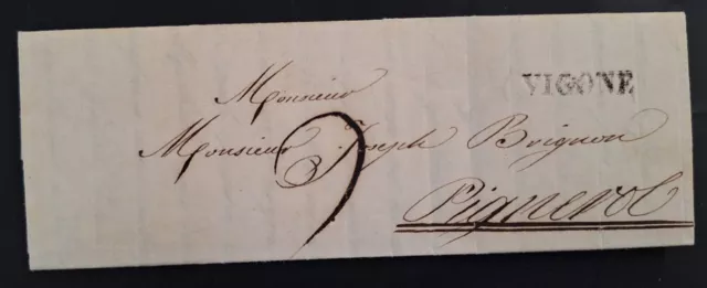 RARE 1848 Italy (Sardinia) Folded letter sent from Vigone to Pignerol France