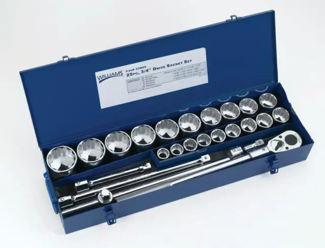 Williams Tools 33905 3/4" Dr 25pc Huge Socket Ratchet Set Metal Box 7/8"  2-1/4"
