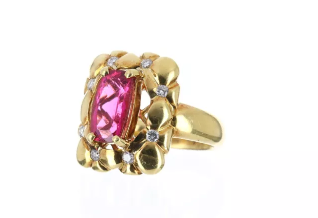 3.60 Carats High Quality Natural Rubellite and Diamond Cocktail Ring Gold 18K 3