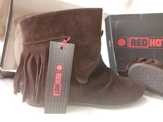 paire de bottines à franges en cuir nubuck neuve marron pointure 38 Red Hot