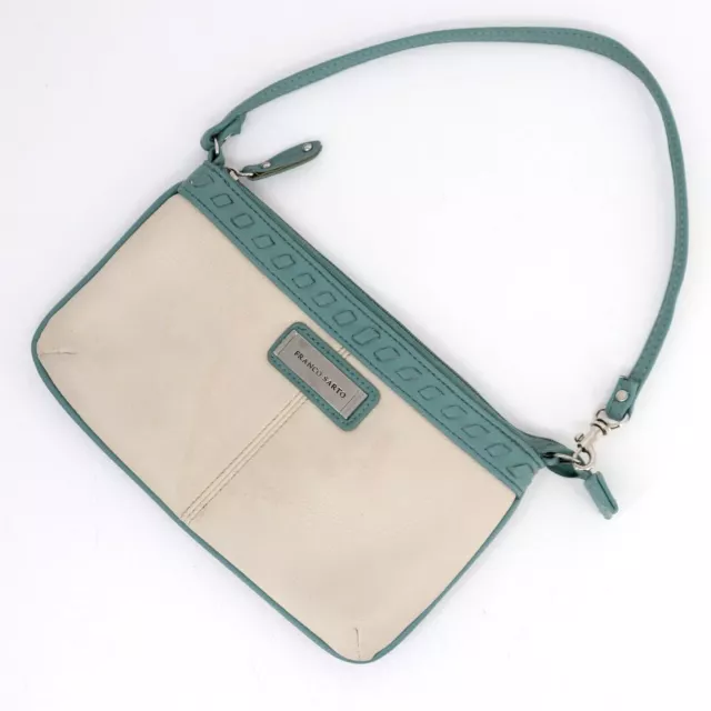 Franco Sarto Handbag Wristlet Women Green Cream Faux Leather Purse Shoulder Bag