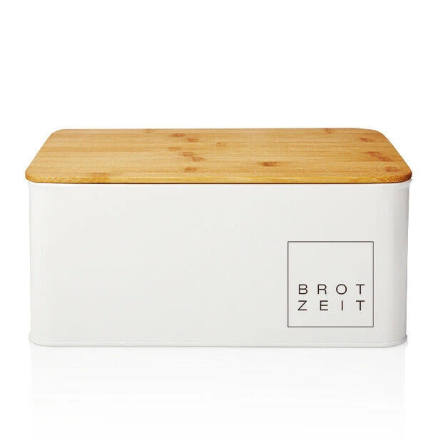 Boîte à Pain Métal Onader Avec Couvercle Bambou - Grande Capacité - Style Vintage - Crème