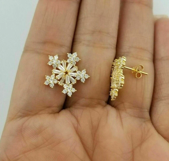 1.00Ct Round Cut Real Moissanite Stud Snowflake  Earrings 14K Yellow Gold Plated