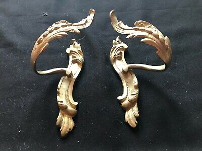 Pair of Reclaimed Antique Brass French Victorian Curtain Tie Backs (BTS150)