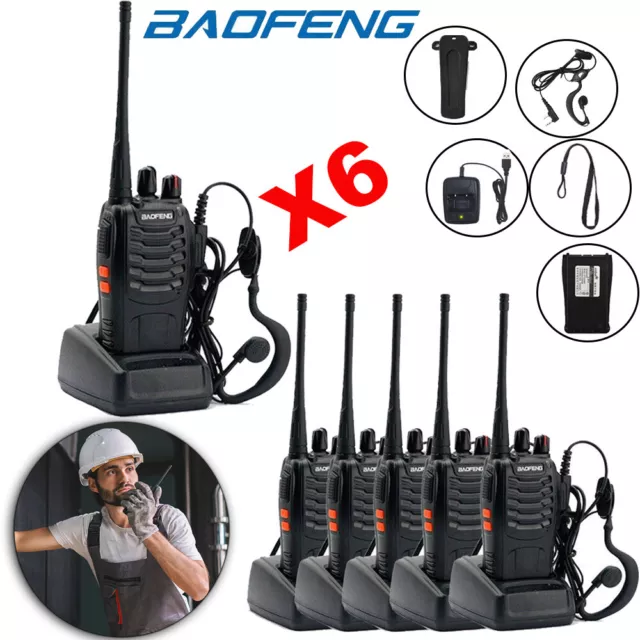 6PCS Baofeng BF-888S Walkie Talkies Long Range Two Way Radio UHF 16CH + Headsets