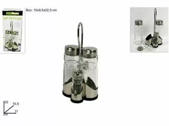 Set Menage 4 Pz In Vetro Olio Aceto Sale Pepe Con Struttura Inox dfh