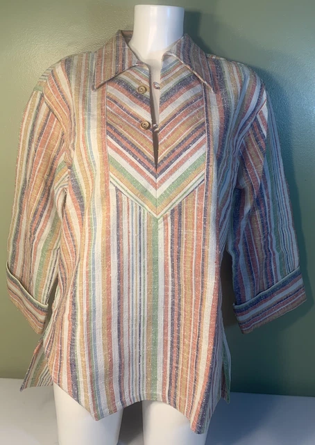 Vintage 1960's Capri of California Striped Men's Hippie Tunic - Size Large -
