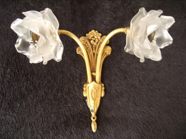 ✅ Applique 2 bras de lumière Epoque 1920 Art nouveau / Art déco Pâte de verre ✅