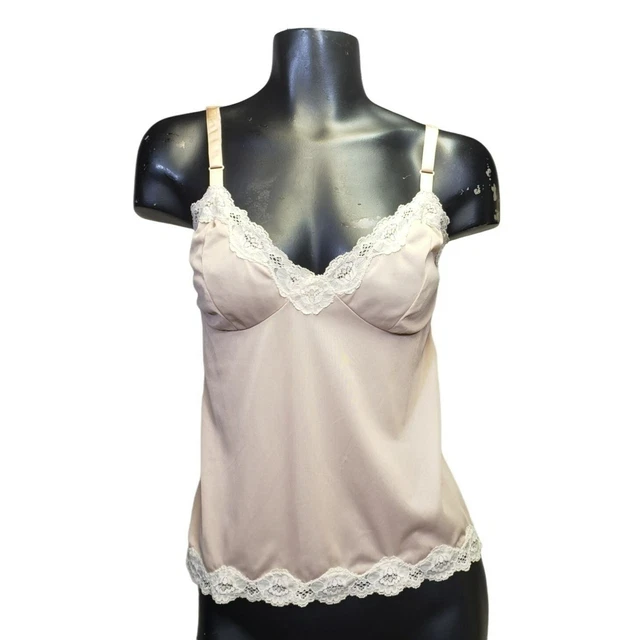 1970s Vintage Lace Trim Camisole WOMENS 36 Blush Pink Lingerie Slip Tank Top