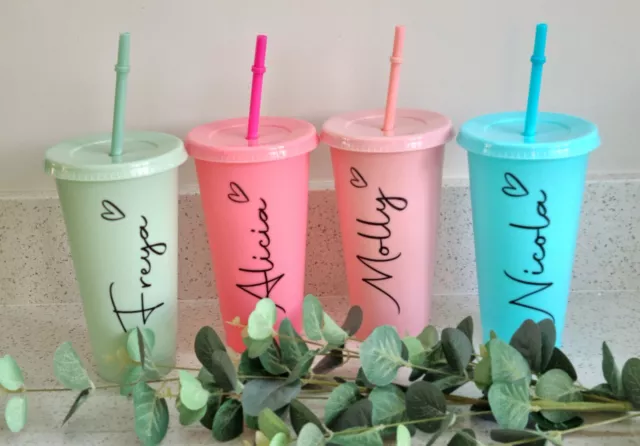 Personalised Cold Cups With Straw And Lid Size 24oz Large. Starbucks Style