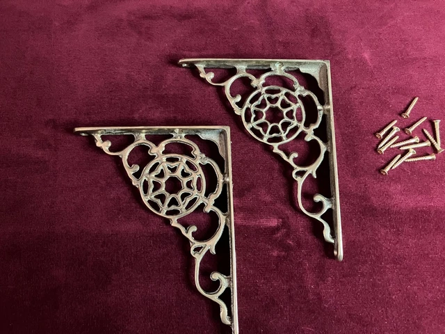 Vintage Brass Shelf Brackets with Screws